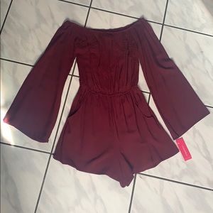 Burgundy Off the Shoulder Romper